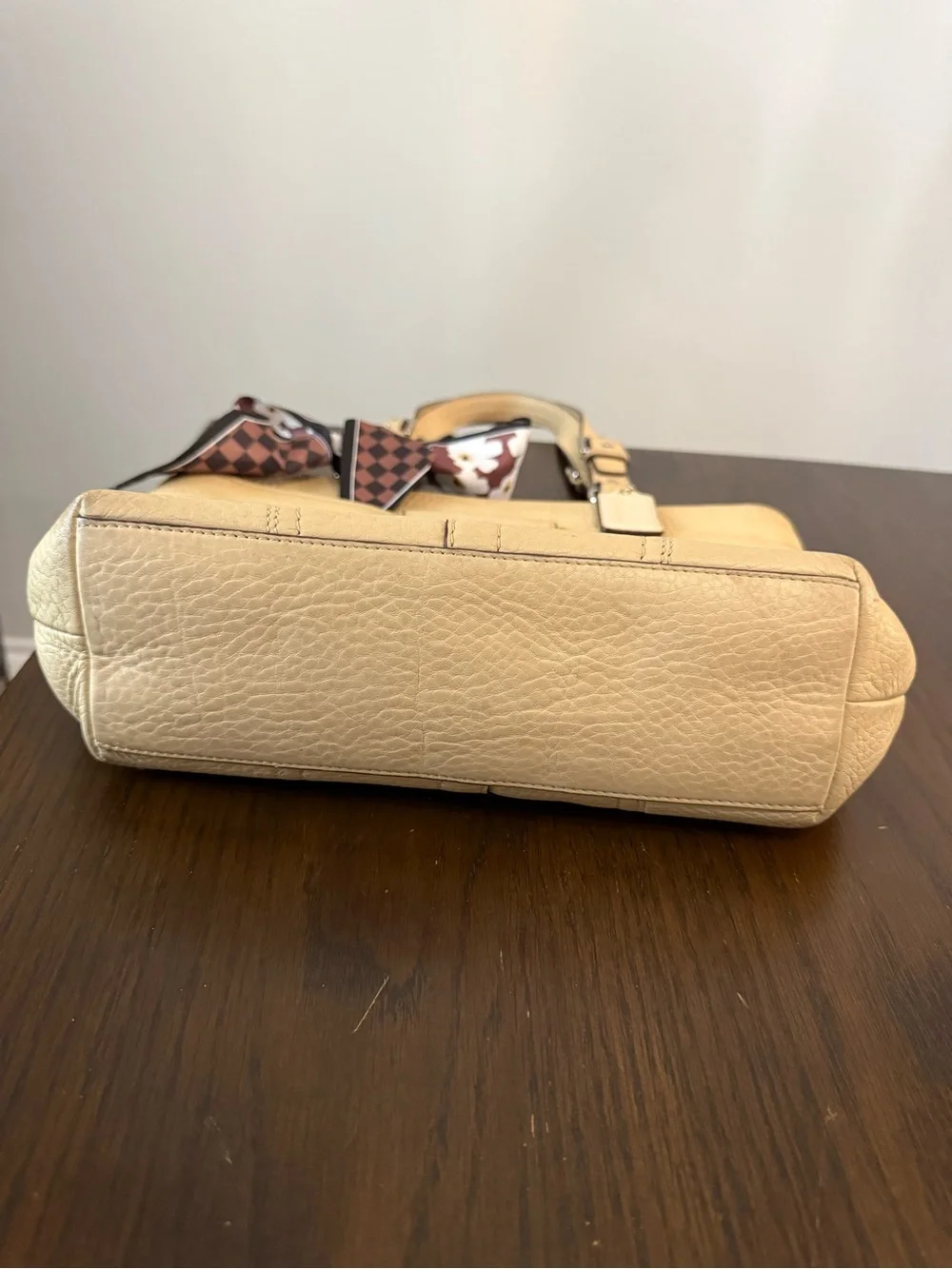 Coach Hamilton F13089 Pebbled Leather Tote Bag Beige Cream Zip Shoulder Tote